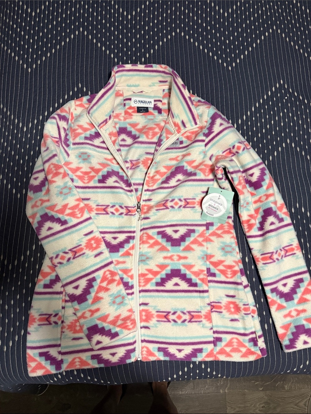 Magellan Outdoors Aztec Fleece Jacket - Coral, Purple, Mint